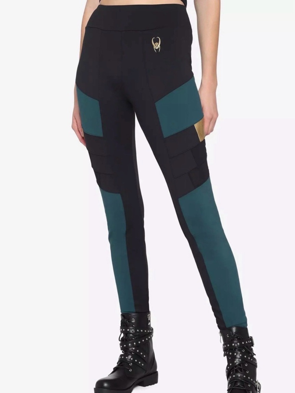 Marvel Her Universe Hot Topic Loki Mesh Panel Green Gold Metallic Leggings
